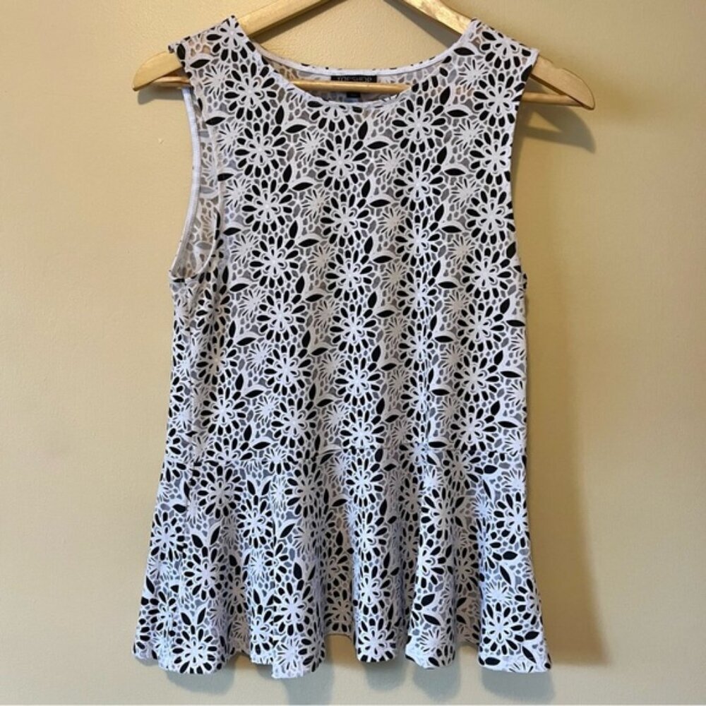 Topshop White Floral Lace Overlay Sleeveless Top with Black Underlay